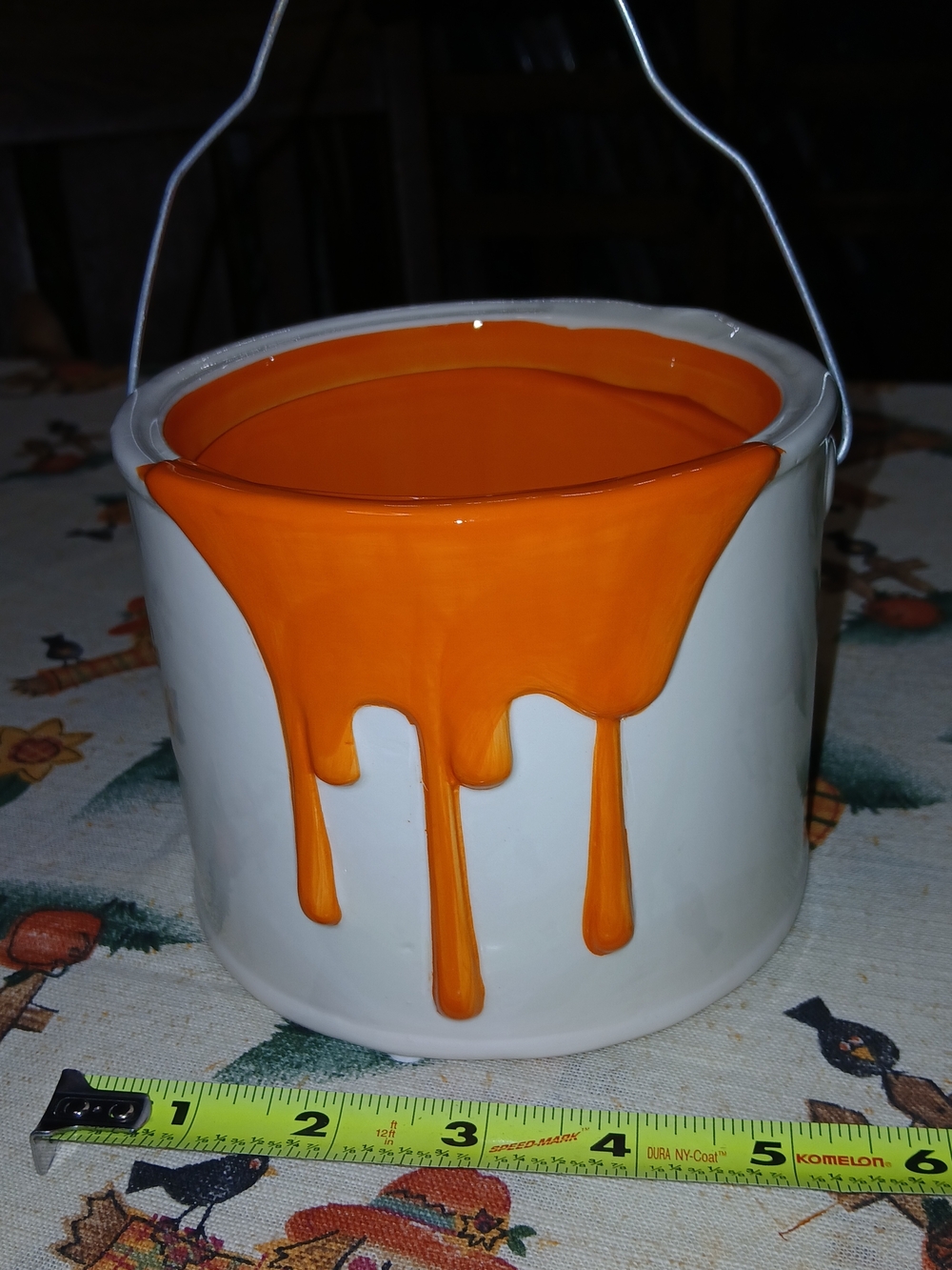 Orange Paint Can Drip Ceramic Planter - White and Orange Home Art